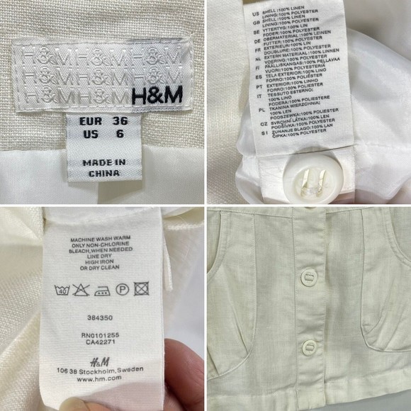 H&M Womens Jacket Blazer Sz 6 Linen Beige Button Front Long Sleeve - Picture 6 of 16